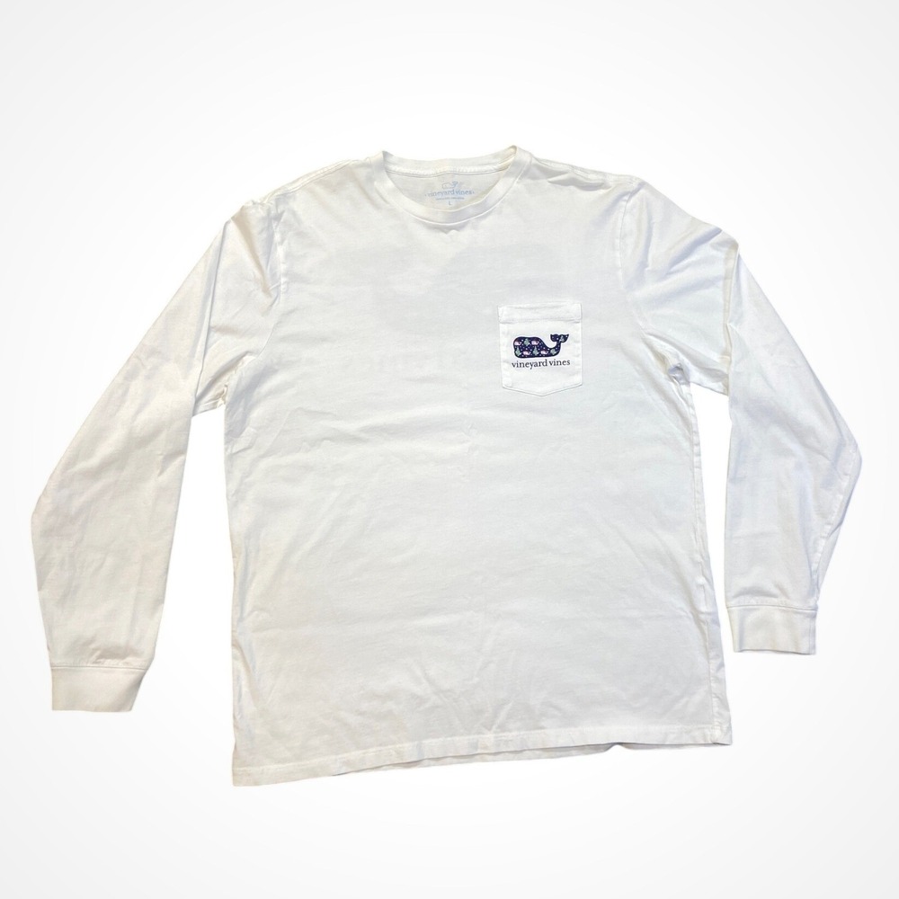 Vineyard Vines Mens White Holiday Whale Long Sleeve Pocket T-Shirt L 1V016715 - Picture 1 of 8